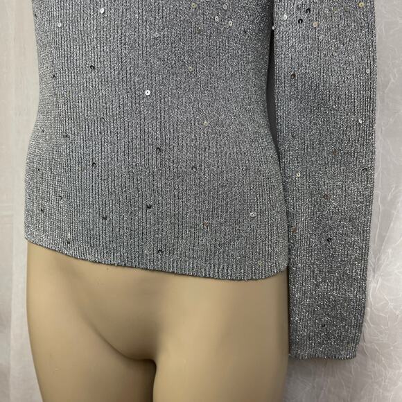 VTG Y2K Once Again Silver Sequin Mock Turtle Neck Sweater Shimmery Sparkly Sz M - Picture 6 of 16